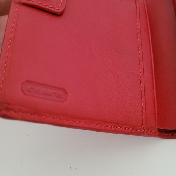 Coach Wallet Canvas Leather Signature Bifold 5x3 Medium Red Compact Card Bill - Picture 4 of 13